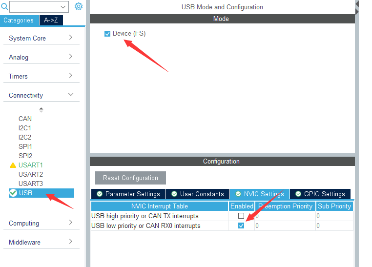 STM32CubeMX USB setting